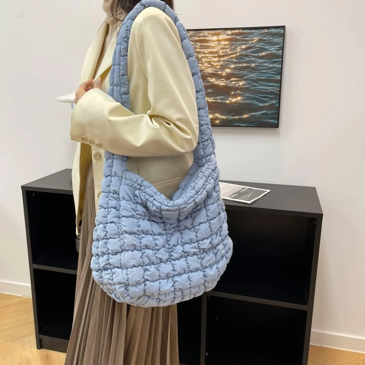 Rejolly Puffer Quilted Shoulder Bag for Women Puffy Bubble Tote Bag Lightweight Nylon Handbag Padded Soft Purse
