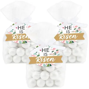Religious Easter - Christian Holiday Party Clear Goodie Favor Bags - Treat Bags With Tags - Set of 12