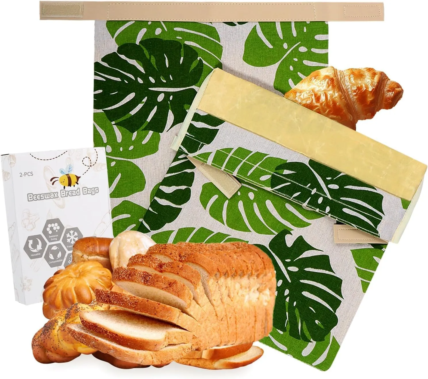 Reusable Beeswax Bread Bags, Natural Cotton lines Bees Wax Bag Refrigerable 2 packs, XL sourdough bread bags for gifting, Ideal for Homemade Bread,Fruits & Vegetables