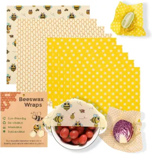 Reusable Beeswax Food Wraps - 9 Pack (5S,3M,1L) for Bread, Sandwiches, Cheese & Bowl Covers | Food Storage | Organic, Zero Waste, Plastic and Silicone Free