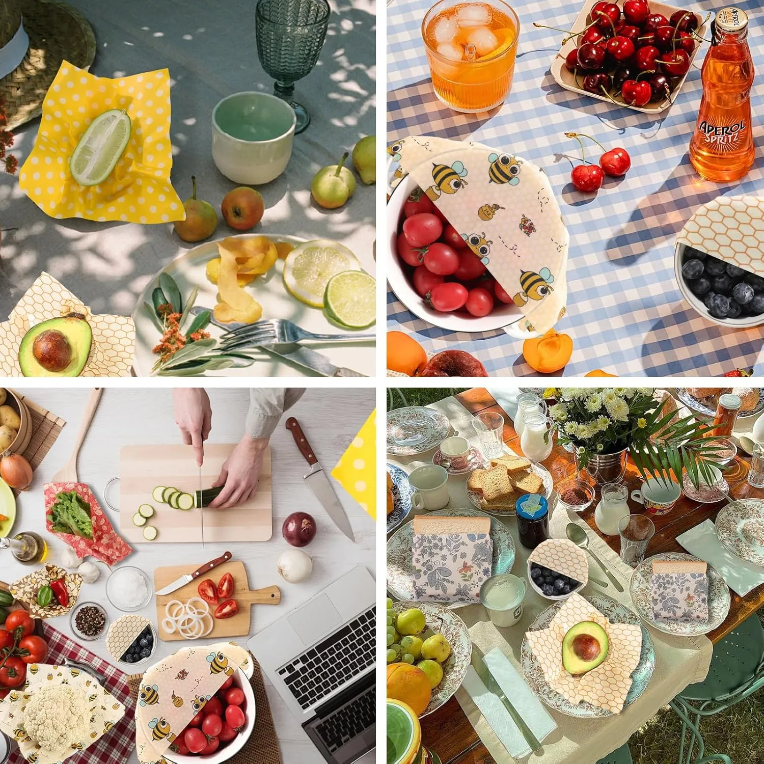 Reusable Beeswax Food Wraps - 9 Pack (5S,3M,1L) for Bread, Sandwiches, Cheese & Bowl Covers | Food Storage | Organic, Zero Waste, Plastic and Silicone Free