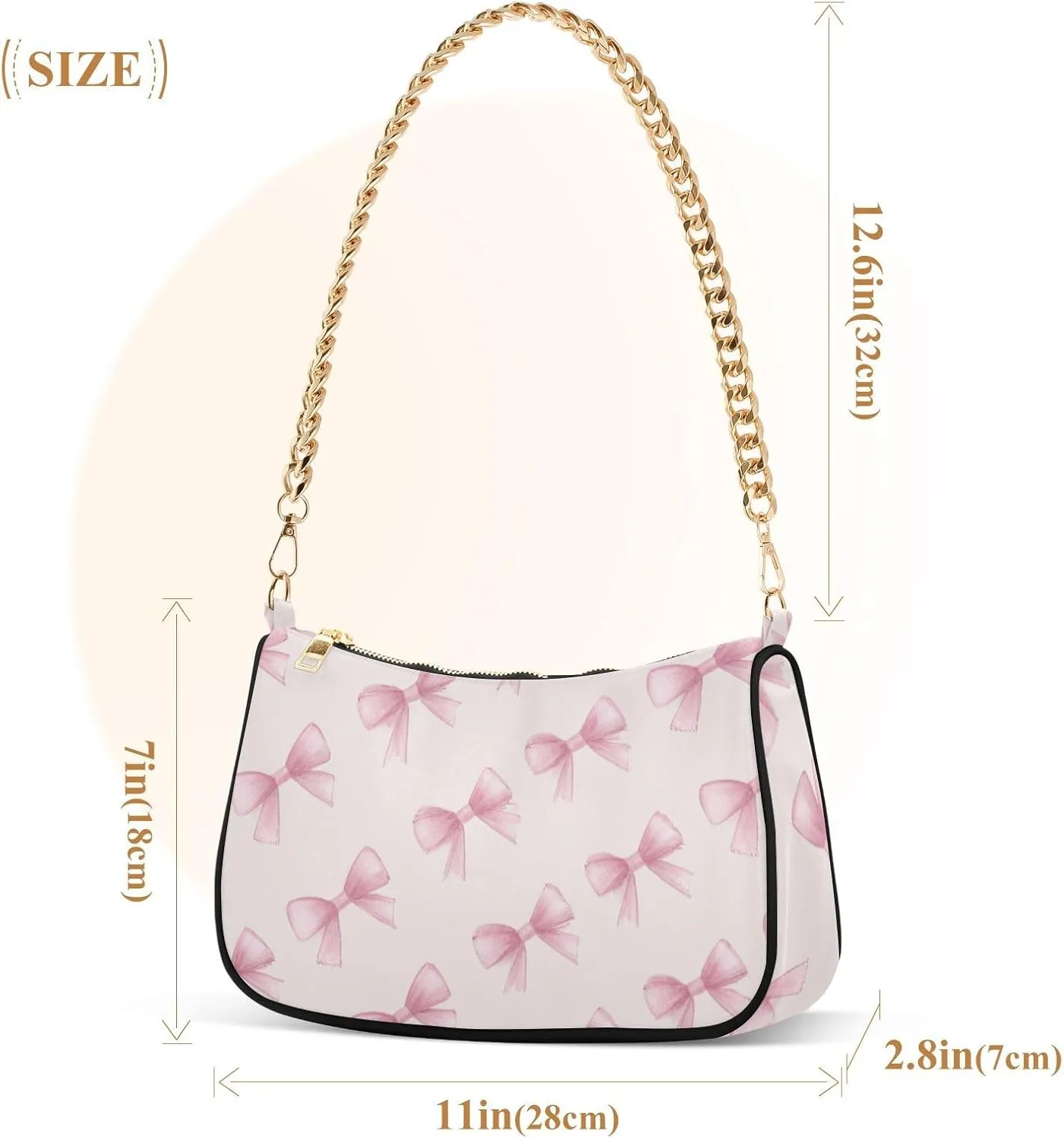 Ribbon Bow (1) Shoulder Bag for Women, Handbag with Chain Strap, Soft Purse Tote Bag for Ladies