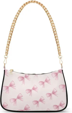 Ribbon Bow (1) Shoulder Bag for Women, Handbag with Chain Strap, Soft Purse Tote Bag for Ladies