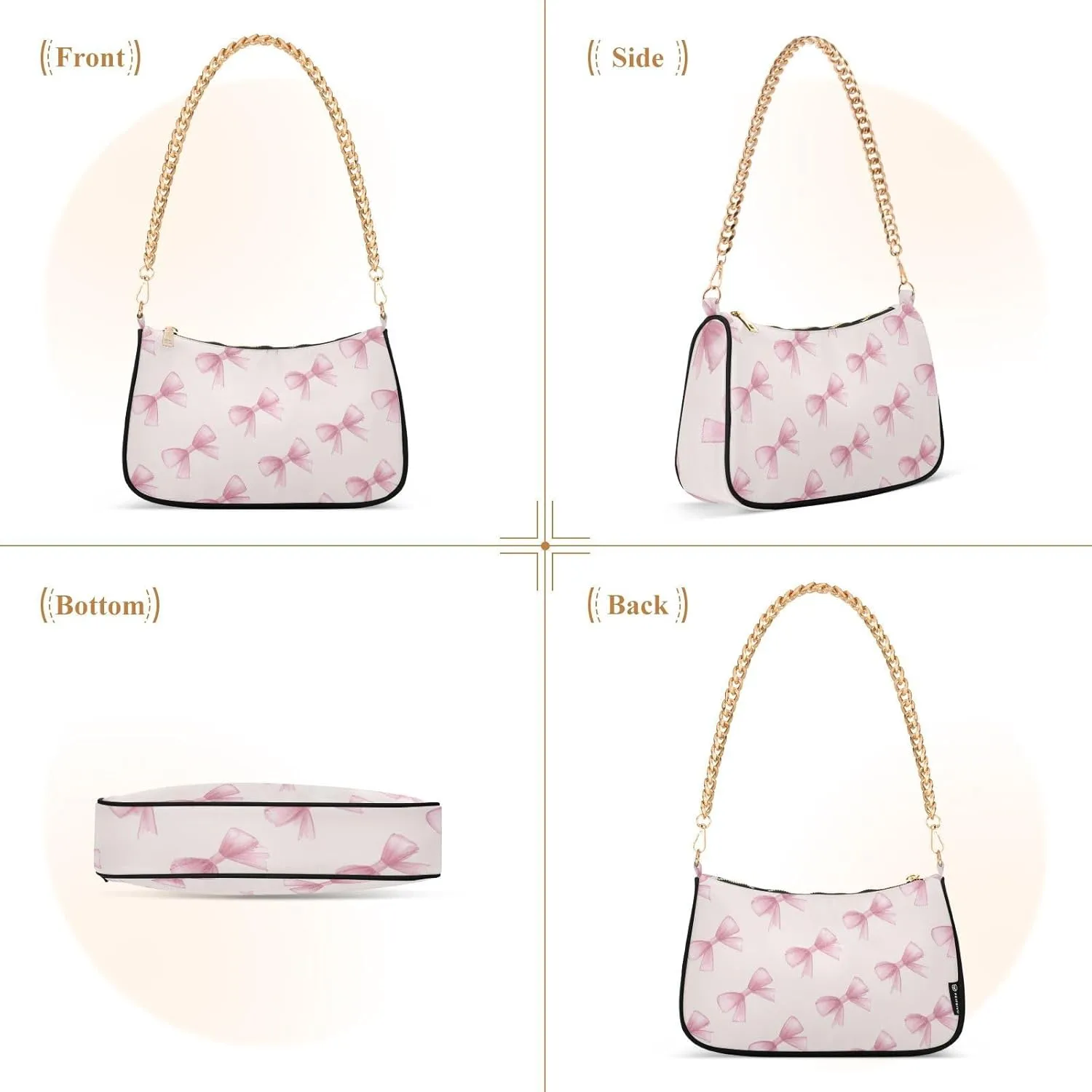 Ribbon Bow (1) Shoulder Bag for Women, Handbag with Chain Strap, Soft Purse Tote Bag for Ladies