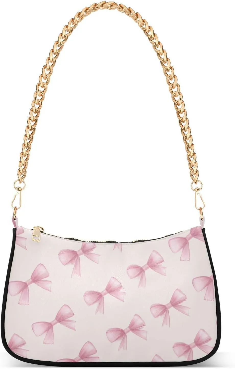 Ribbon Bow (1) Shoulder Bag for Women, Handbag with Chain Strap, Soft Purse Tote Bag for Ladies