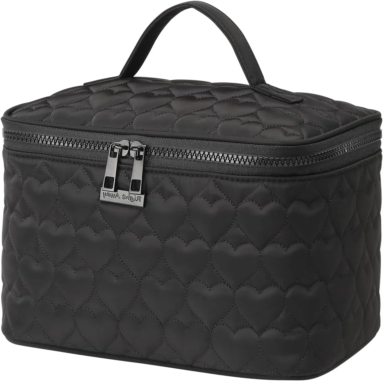 RIGHT AWAY Makeup Bag,Large Cosmetic Bags for Women Girls, Quilted Train Case Make Up Bag with Handle,Travel Makeup Case Organizer,Cute Toiletry Bag Vanity Bag (Black)