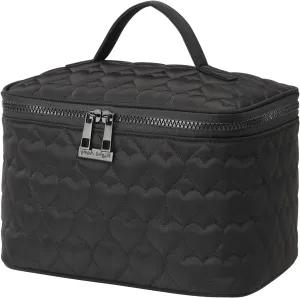 RIGHT AWAY Makeup Bag,Large Cosmetic Bags for Women Girls, Quilted Train Case Make Up Bag with Handle,Travel Makeup Case Organizer,Cute Toiletry Bag Vanity Bag (Black)