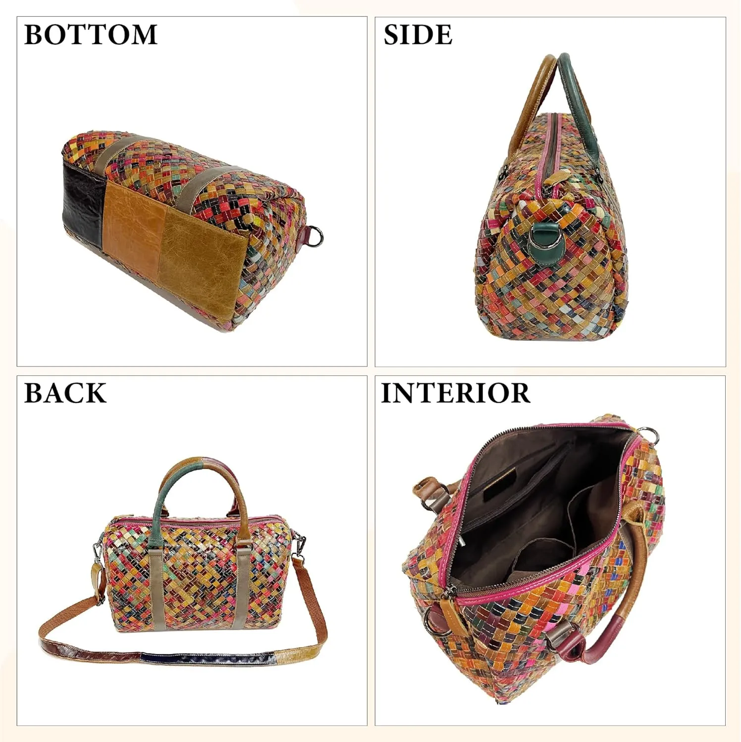 Riutiru Women's Mosaic Style Genuine Leather Handwoven Unique Style Diagonal Shoulder Handbag