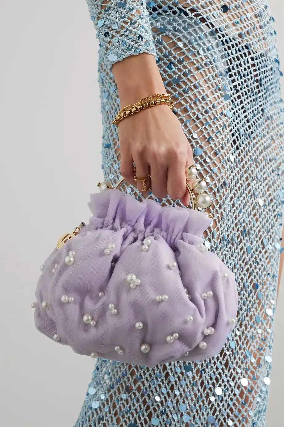 ROSANTICA
Tutù gathered faux pearl-embellished tulle tote