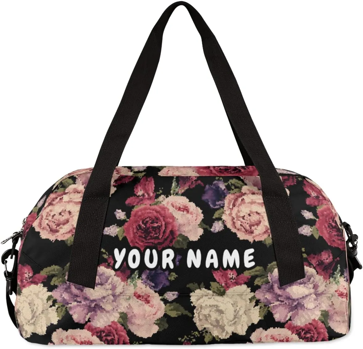 Rose Personalized Kids Duffel Bag for Girls Boys, Rose Debris Custom Name Dance Bag Overnight Small Duffel Bag Carry On Weekend Sports Travel Bag for School Practice Gymnastics Ballet