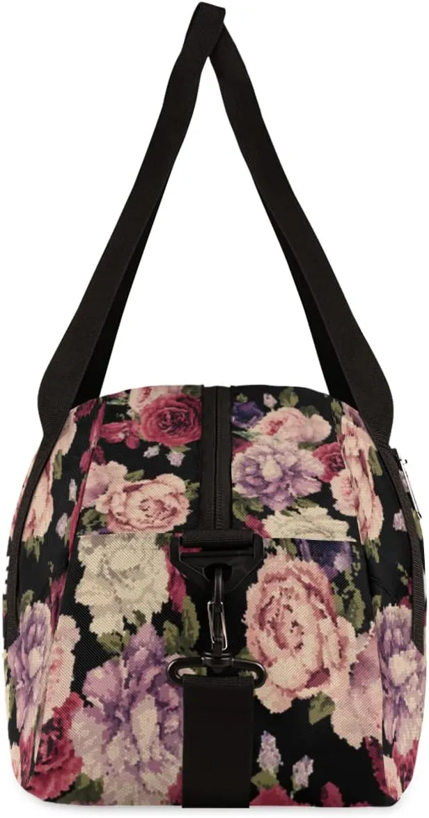 Rose Personalized Kids Duffel Bag for Girls Boys, Rose Debris Custom Name Dance Bag Overnight Small Duffel Bag Carry On Weekend Sports Travel Bag for School Practice Gymnastics Ballet