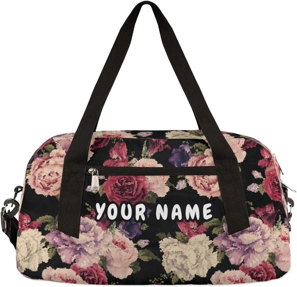 Rose Personalized Kids Duffel Bag for Girls Boys, Rose Debris Custom Name Dance Bag Overnight Small Duffel Bag Carry On Weekend Sports Travel Bag for School Practice Gymnastics Ballet