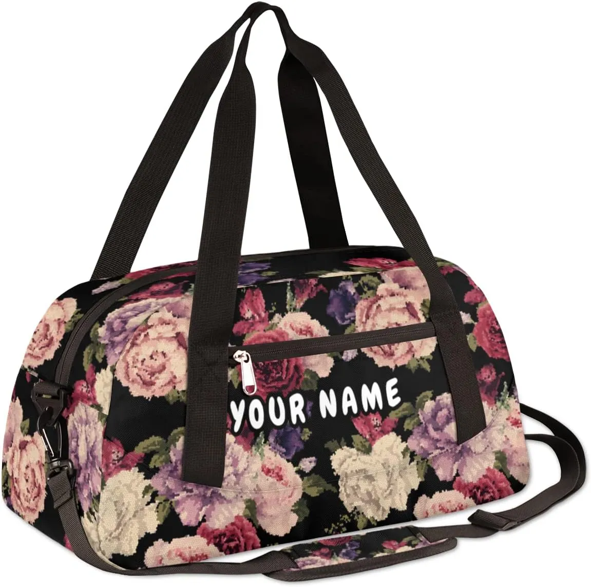 Rose Personalized Kids Duffel Bag for Girls Boys, Rose Debris Custom Name Dance Bag Overnight Small Duffel Bag Carry On Weekend Sports Travel Bag for School Practice Gymnastics Ballet