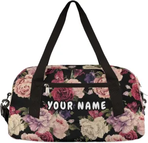 Rose Personalized Kids Duffel Bag for Girls Boys, Rose Debris Custom Name Dance Bag Overnight Small Duffel Bag Carry On Weekend Sports Travel Bag for School Practice Gymnastics Ballet