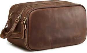 S-ZONE Leather Travel Toiletry Bag for Men Women Traveling Cosmetic Shaving Bags Dopp Kit