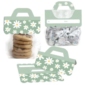 Sage Green Daisy Flowers - DIY Floral Party Clear Goodie Favor Bag Labels - Candy Bags with Toppers - Set of 24