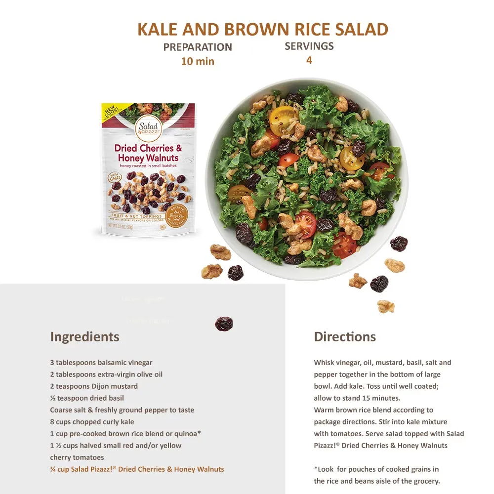 Salad Pizazz ! | Salad Topping | OZ - 12 3.5OZ (3.5 ) Resealable Bags Dried Cherries & Honey Toasted Walnuts ,42 Ounce