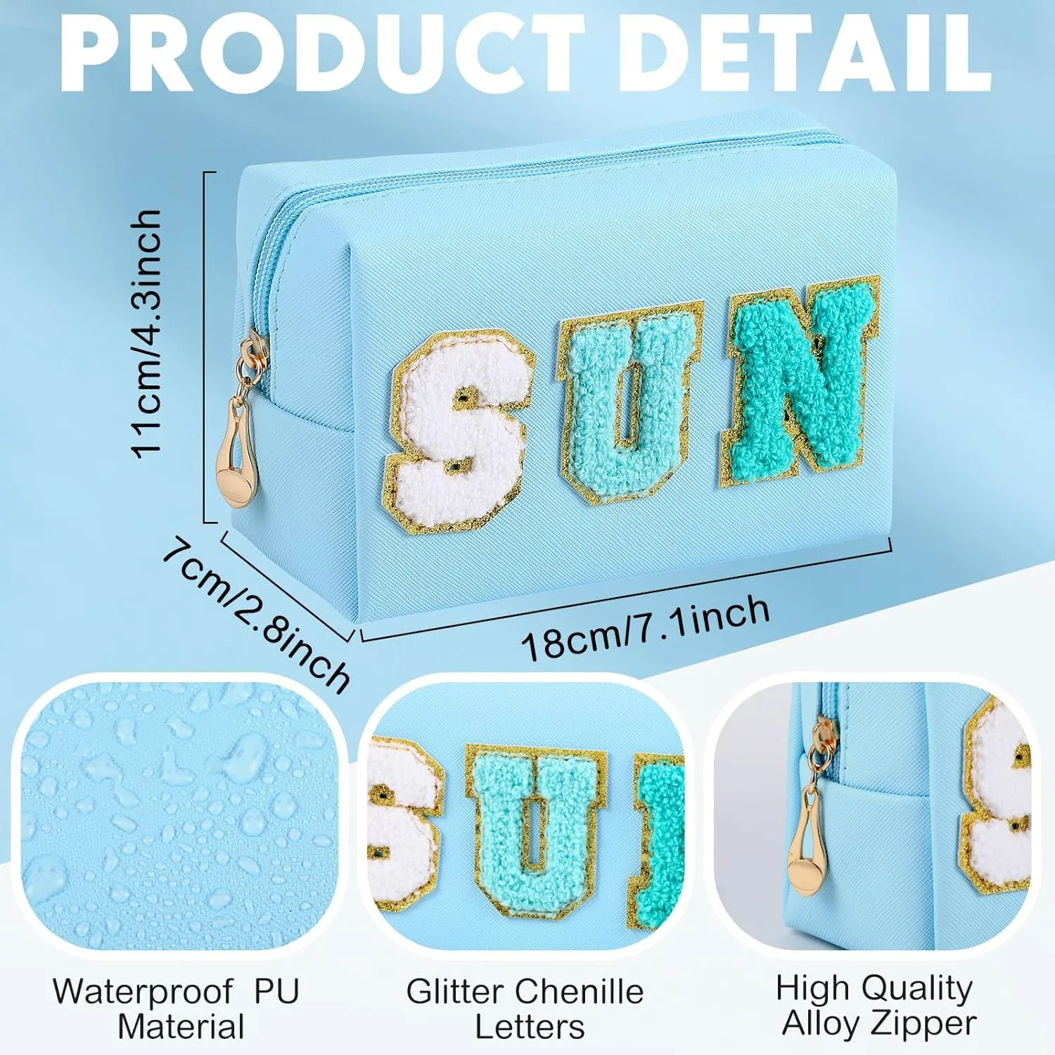 Sanwuta 4 Pcs Hair Face Skin Travel Bag Set Preppy Makeup Pouch PU Leather Skincare Bag Waterproof Cosmetic Organizer Birthday Christmas Gifts (Blue,Green,Blue Green,White,Fresh Style)