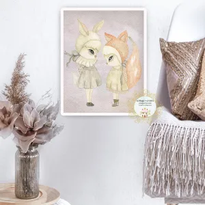 Sarafina   Sam Woodland Bunny Fox Girls Exclusive Watercolor Wall Art Print