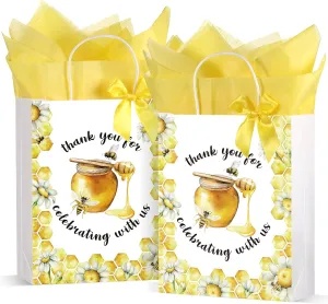 Seajan 24 Pack 10.63 x 8.27 Inch Baby Shower Jungle Safari Animal Party Favor Goodie Bags with Handle for Child's Birthday Gender Reveal(Yellow, Bee)