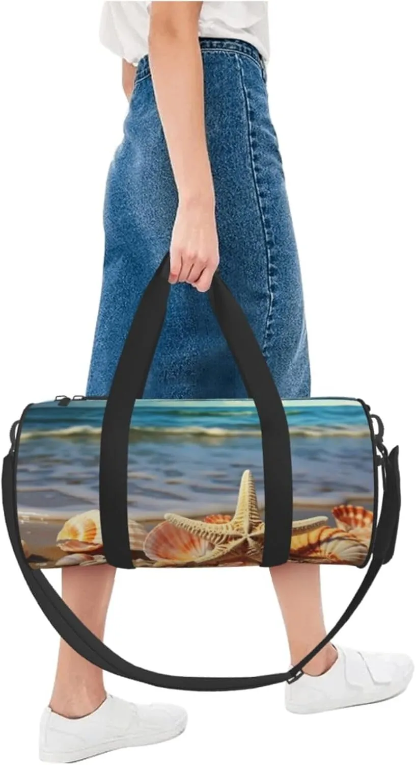 Seashells on the sandy beach Travel Duffle Bag for Men Women Sport Gym Bag Foldable Weekender Bag Carry on Overnight Bag for Travel Swimming Basketball