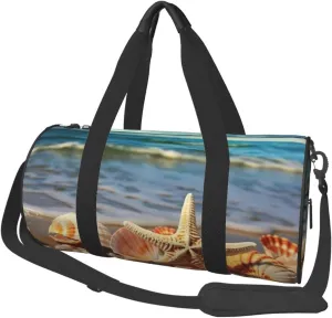 Seashells on the sandy beach Travel Duffle Bag for Men Women Sport Gym Bag Foldable Weekender Bag Carry on Overnight Bag for Travel Swimming Basketball