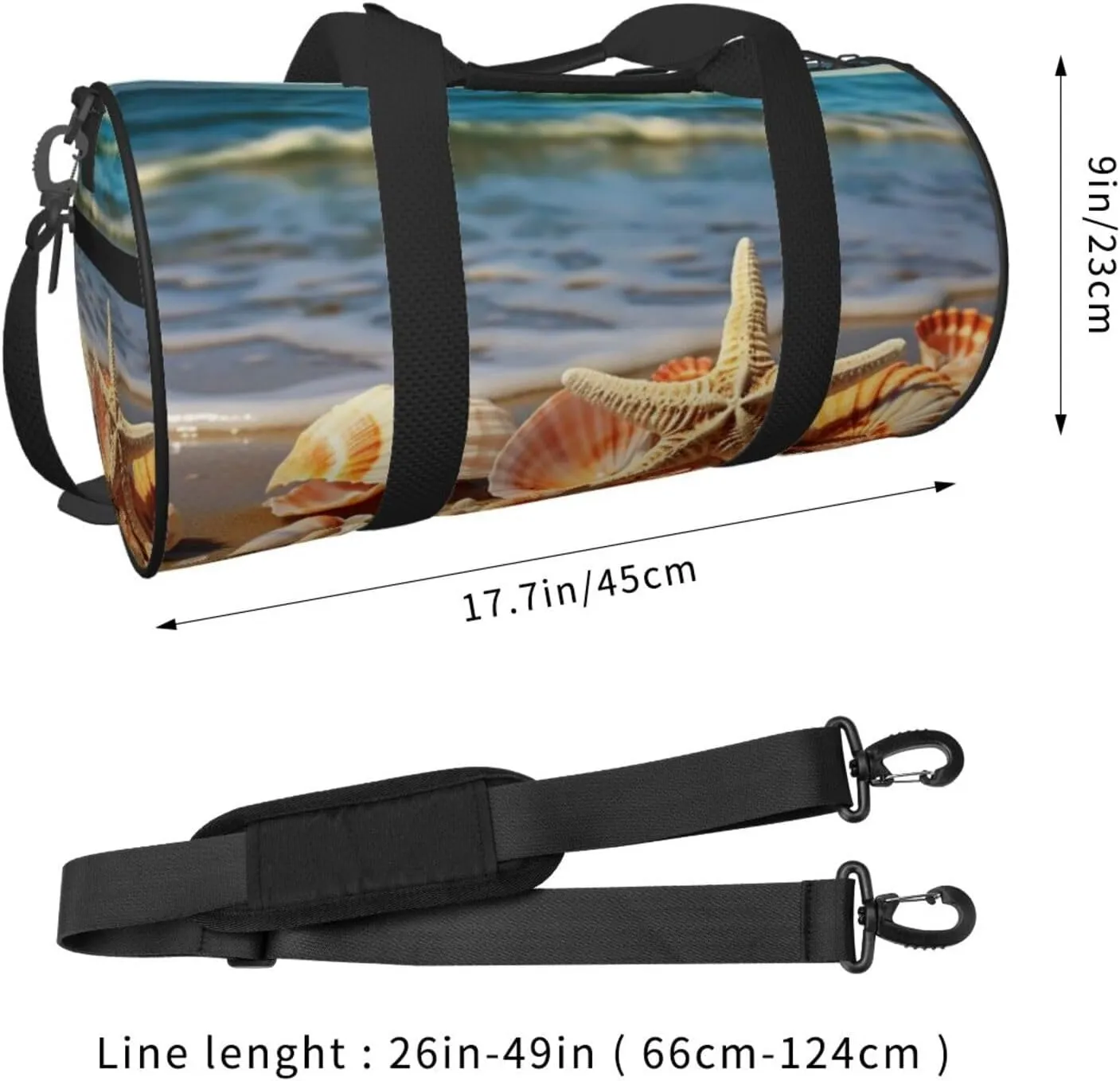 Seashells on the sandy beach Travel Duffle Bag for Men Women Sport Gym Bag Foldable Weekender Bag Carry on Overnight Bag for Travel Swimming Basketball