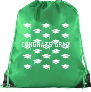 Senior Graduation Drawstring Backpacks Personalized Party Favor Cinch Bags - Grad Hat Grid