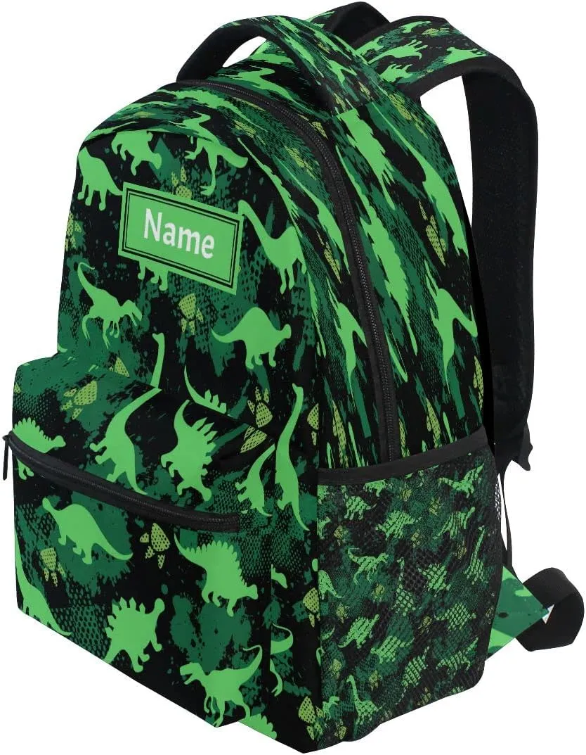 senya Custom Children's Name School Backpack Personalized Schoolbag Green Dinosaurs Grunge Background Travel Bag for Teens Girls Boys