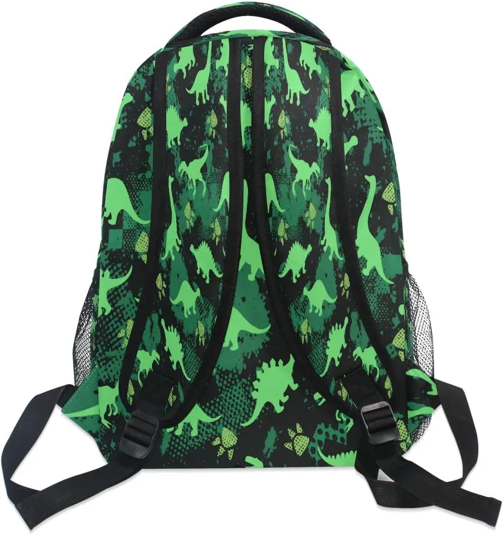 senya Custom Children's Name School Backpack Personalized Schoolbag Green Dinosaurs Grunge Background Travel Bag for Teens Girls Boys