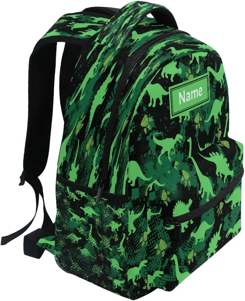 senya Custom Children's Name School Backpack Personalized Schoolbag Green Dinosaurs Grunge Background Travel Bag for Teens Girls Boys