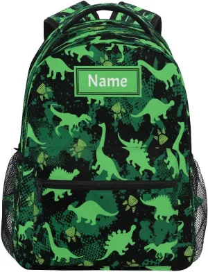 senya Custom Children's Name School Backpack Personalized Schoolbag Green Dinosaurs Grunge Background Travel Bag for Teens Girls Boys