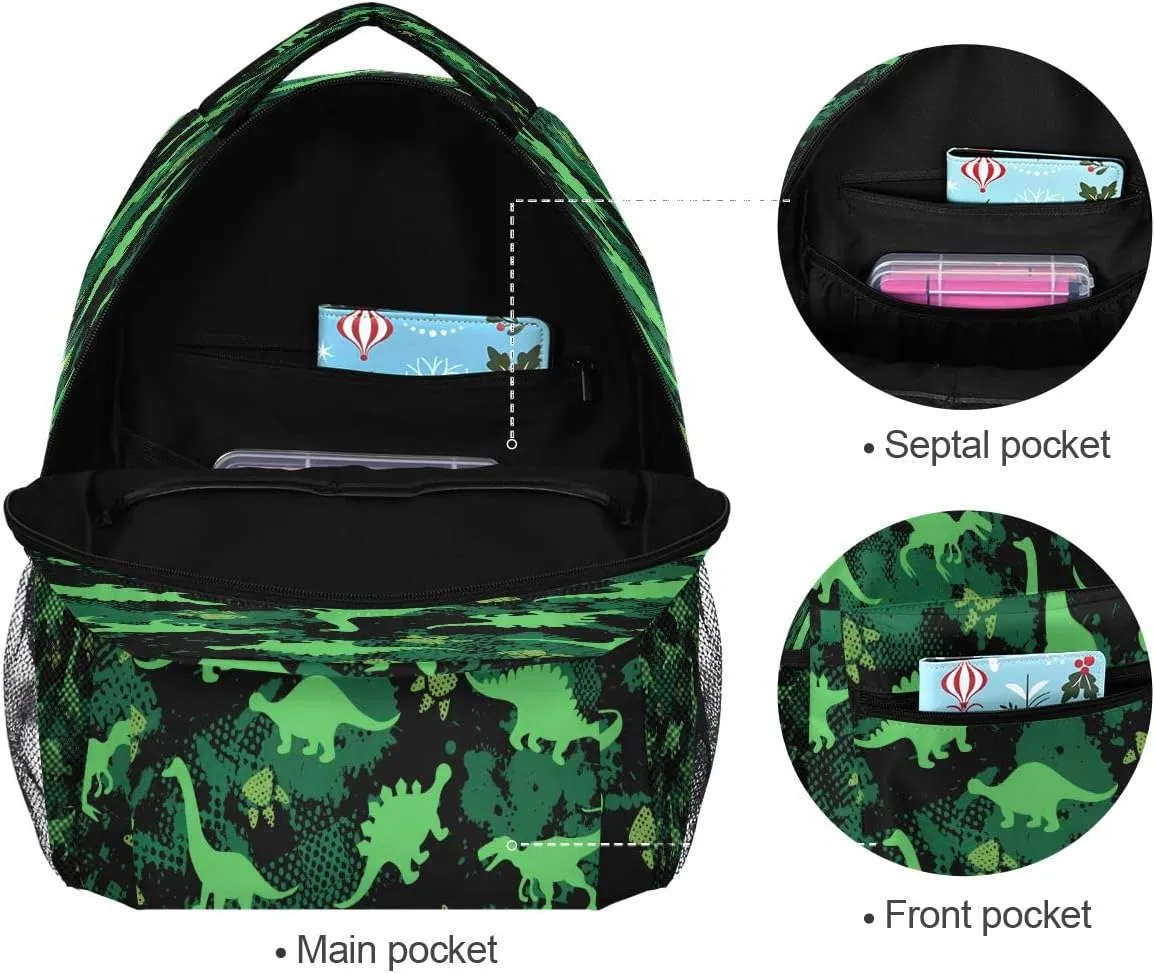senya Custom Children's Name School Backpack Personalized Schoolbag Green Dinosaurs Grunge Background Travel Bag for Teens Girls Boys