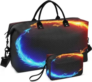 senya Travel Duffle Bag Weekender Bags Overnight Bag with Toiletry Bag Gym Duffel Bag Ring Of Blue and Red Fiery Dragons for Travel Business Trips Sport