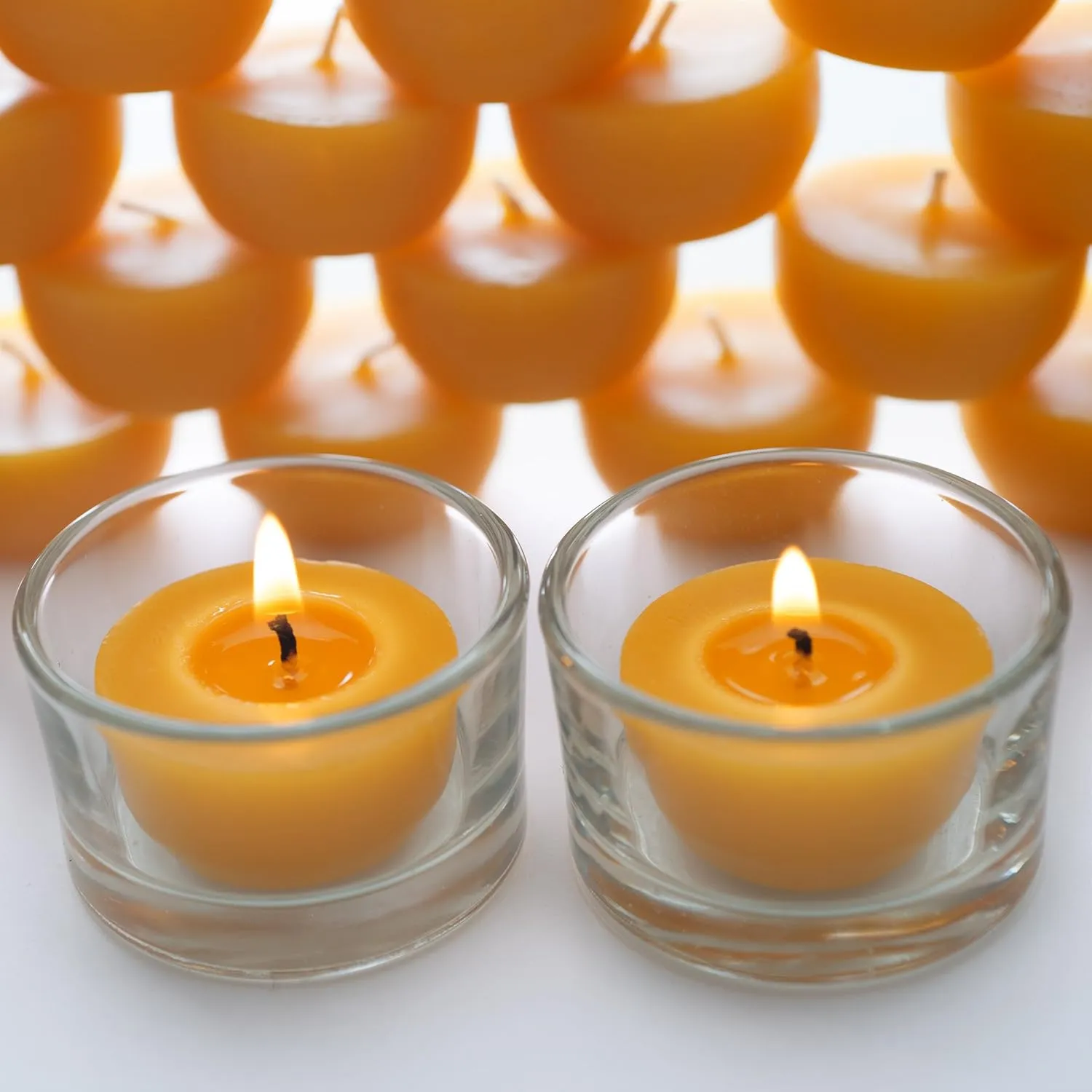 Serenibee Candle 100% Pure Beeswax Tea Light Candles with Two Custom Reusable Glass Candle Holders and Reusable Cotton Bag Eco Friendly Gift Set(24)