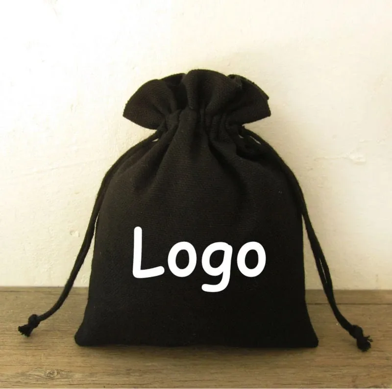 Set of 25/50 Personalized logo Black cotton muslin Bags Wedding Favor bags Gift Bag Jewelry Party Bags Drawstring Pouch soap package pouches