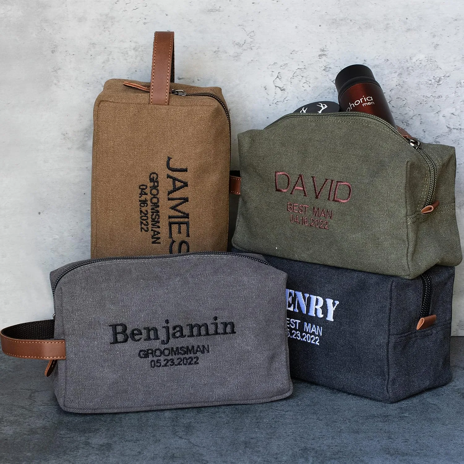 Set of 3 - Groomsmen Gifts for Wedding, Personalized Embroidered Groomsman Toiletry Bags - 8 Thread Colors - Groomsman Proposal Gift Idea - Charcoal
