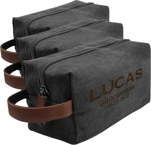 Set of 3 - Groomsmen Gifts for Wedding, Personalized Embroidered Groomsman Toiletry Bags - 8 Thread Colors - Groomsman Proposal Gift Idea - Charcoal