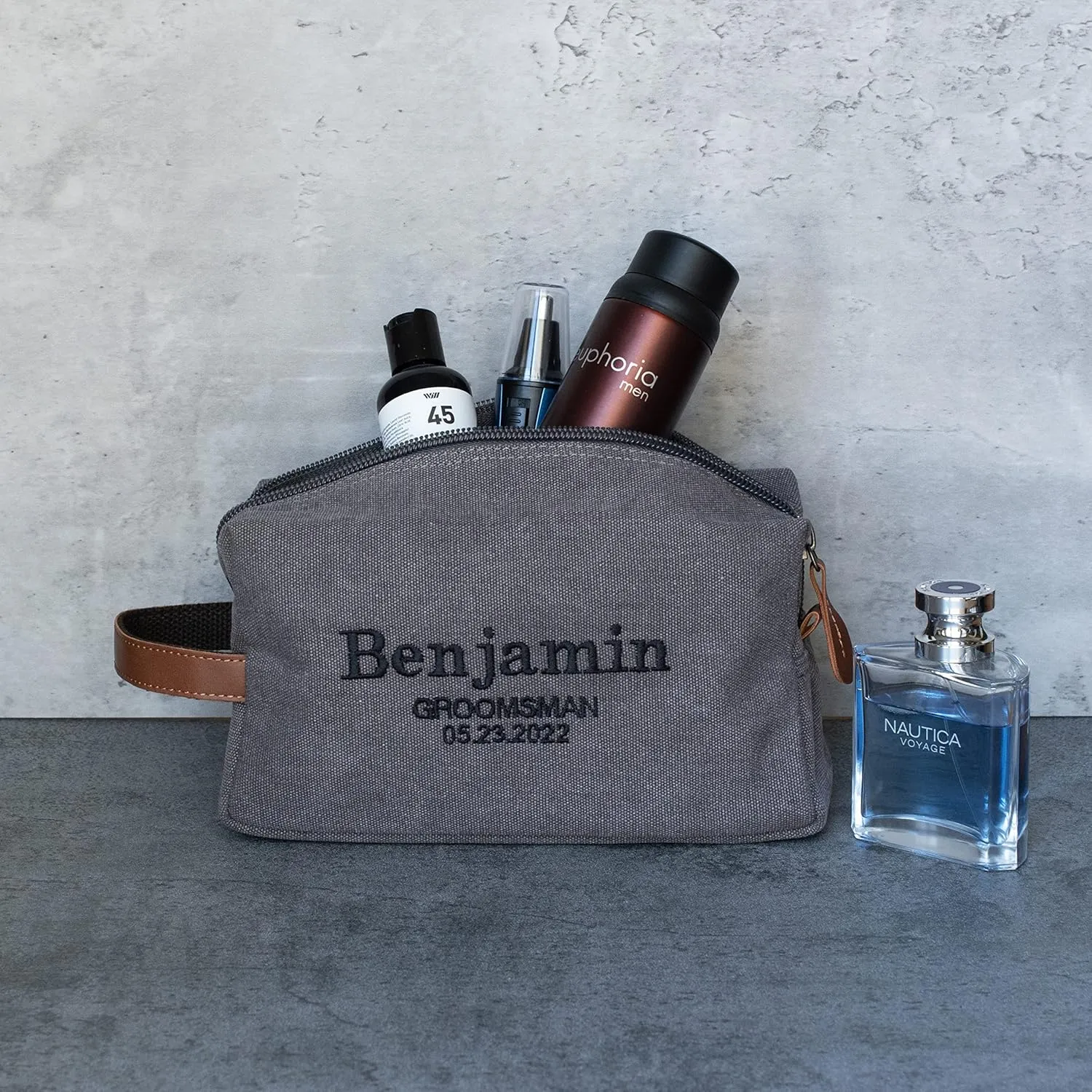 Set of 3 - Groomsmen Gifts for Wedding, Personalized Embroidered Groomsman Toiletry Bags - 8 Thread Colors - Groomsman Proposal Gift Idea - Charcoal