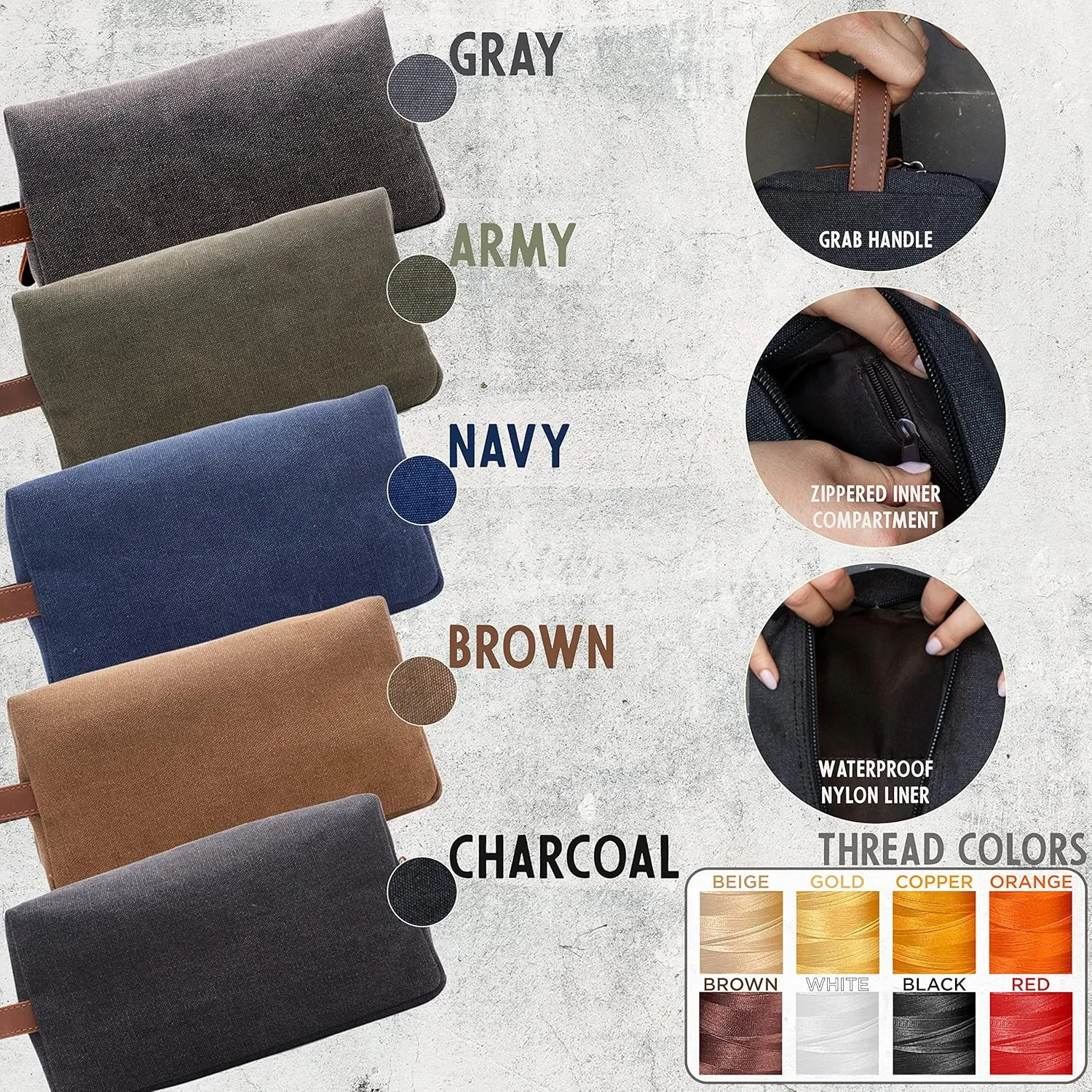 Set of 3 - Groomsmen Gifts for Wedding, Personalized Embroidered Groomsman Toiletry Bags - 8 Thread Colors - Groomsman Proposal Gift Idea - Charcoal