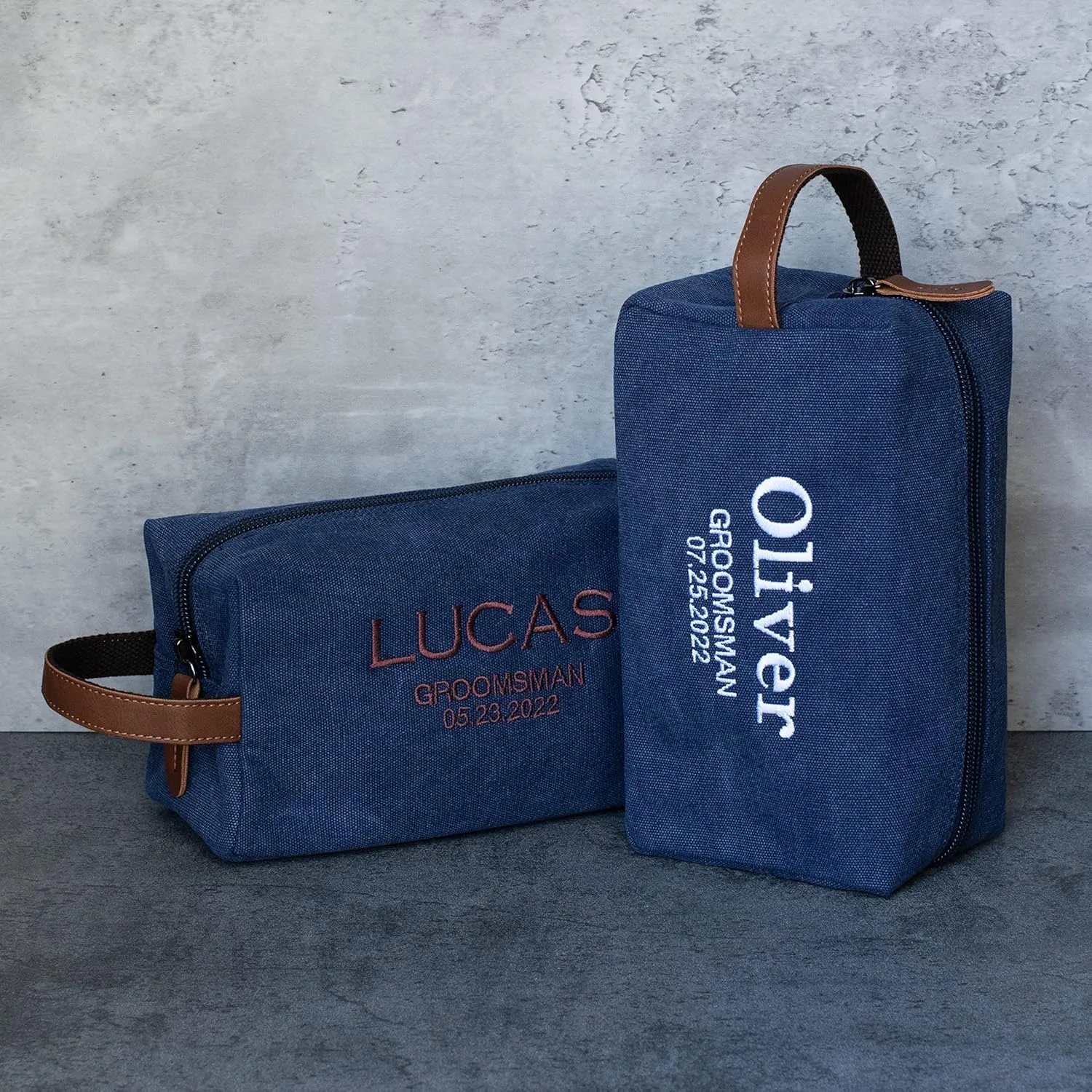 Set of 3 - Groomsmen Gifts for Wedding, Personalized Embroidered Groomsman Toiletry Bags - 8 Thread Colors - Groomsman Proposal Gift Idea - Charcoal