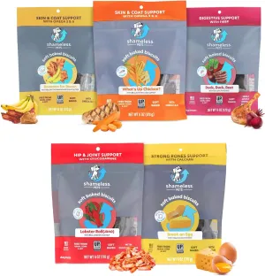 Shameless Pets Soft-Baked Treats, Meat Variety 5-Pack - Natural & Healthy Chews for Small, Medium & Large Dogs - Biscuits Baked & Made in USA, Free From Grain, Corn & Soy