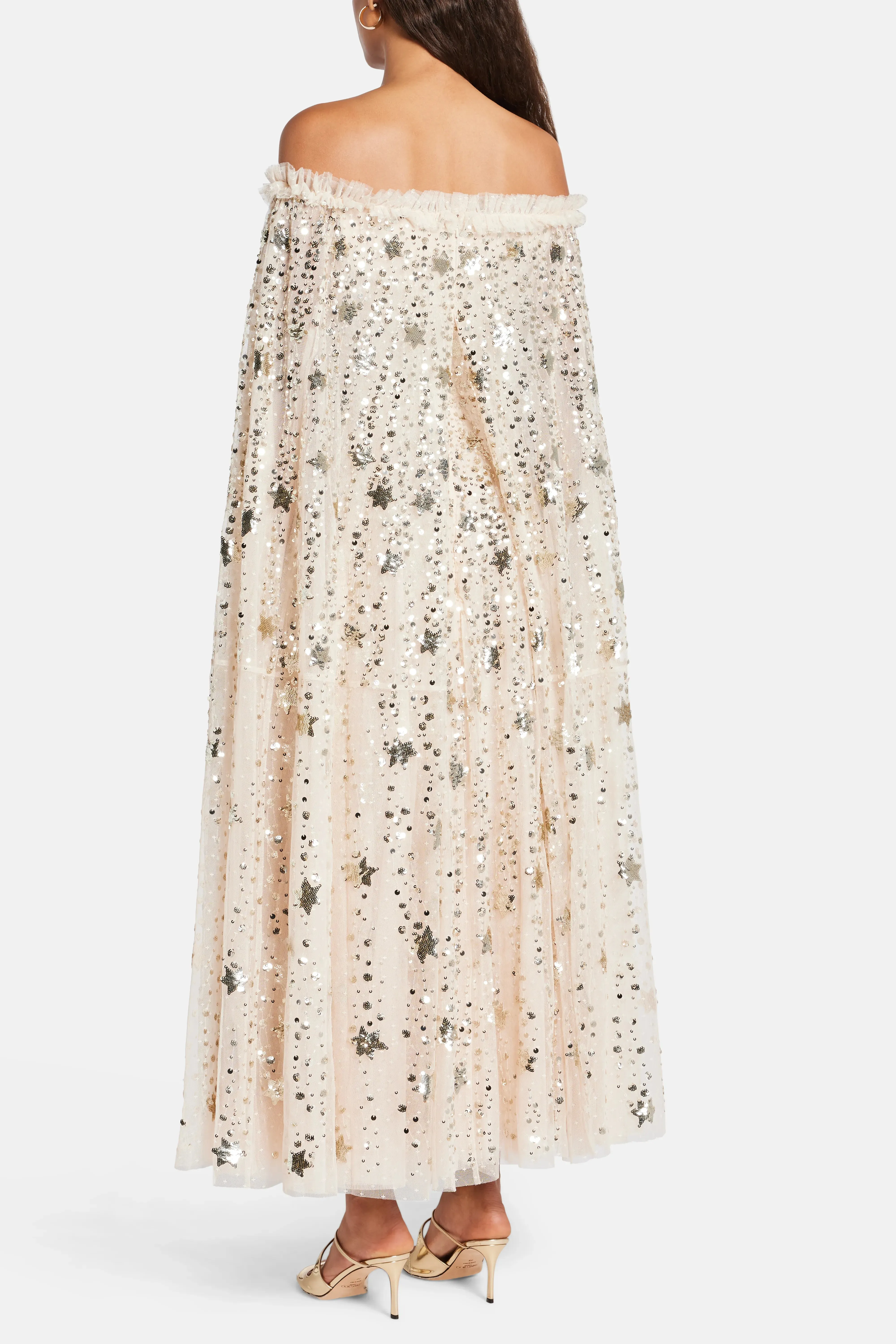 Shooting Stars Sequin Cape Evening Dress