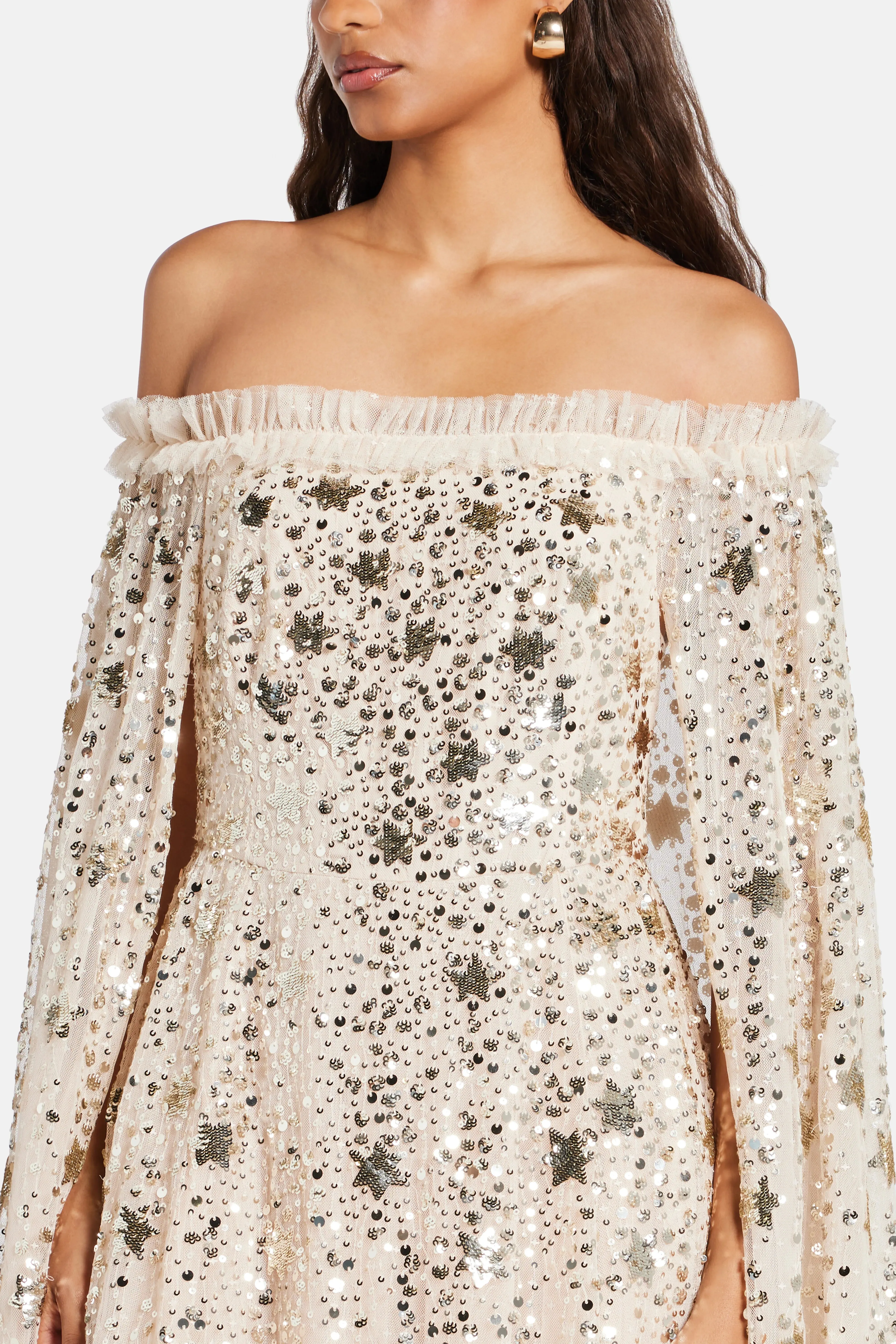Shooting Stars Sequin Cape Evening Dress