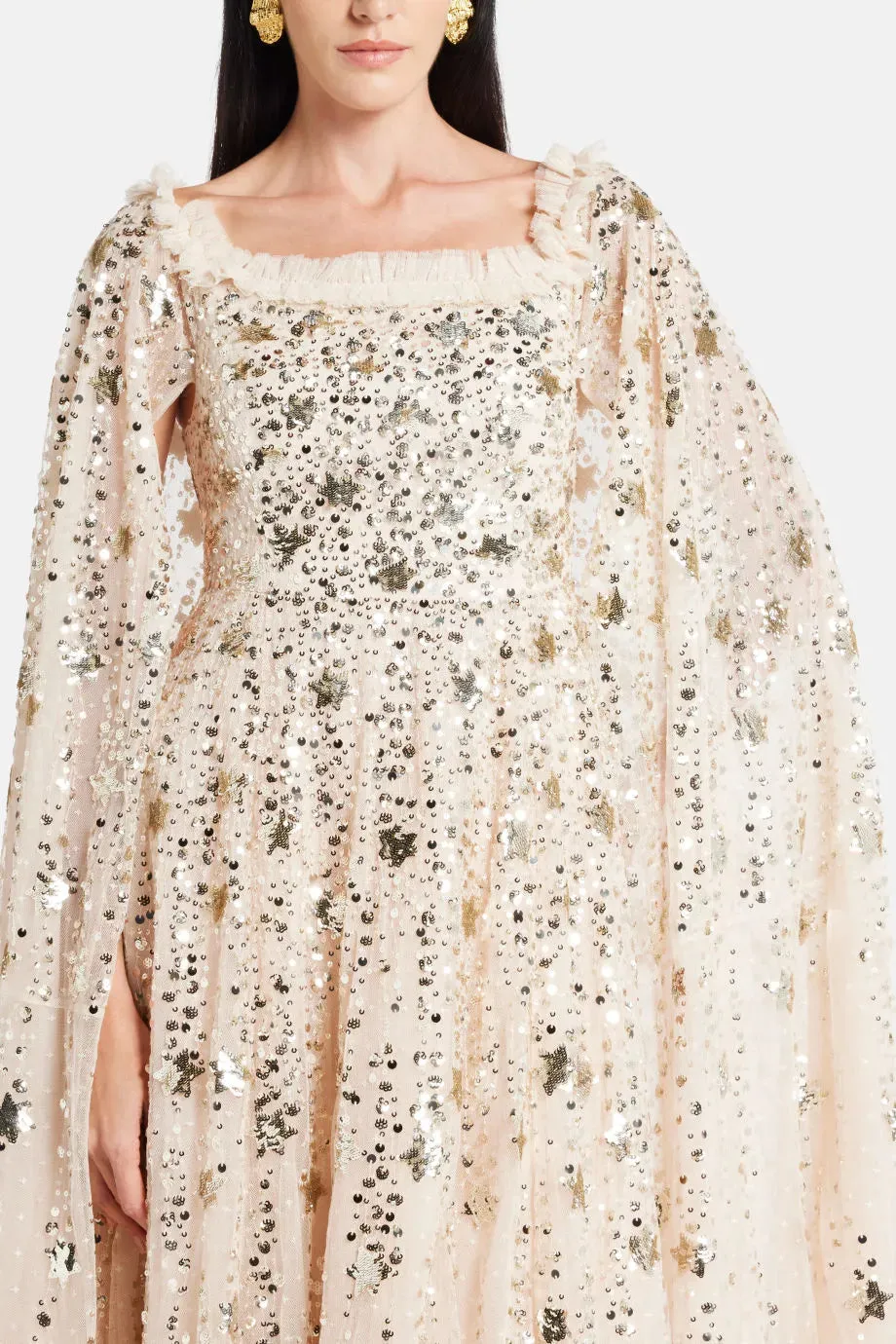 Shooting Stars Sequin Cape Evening Dress