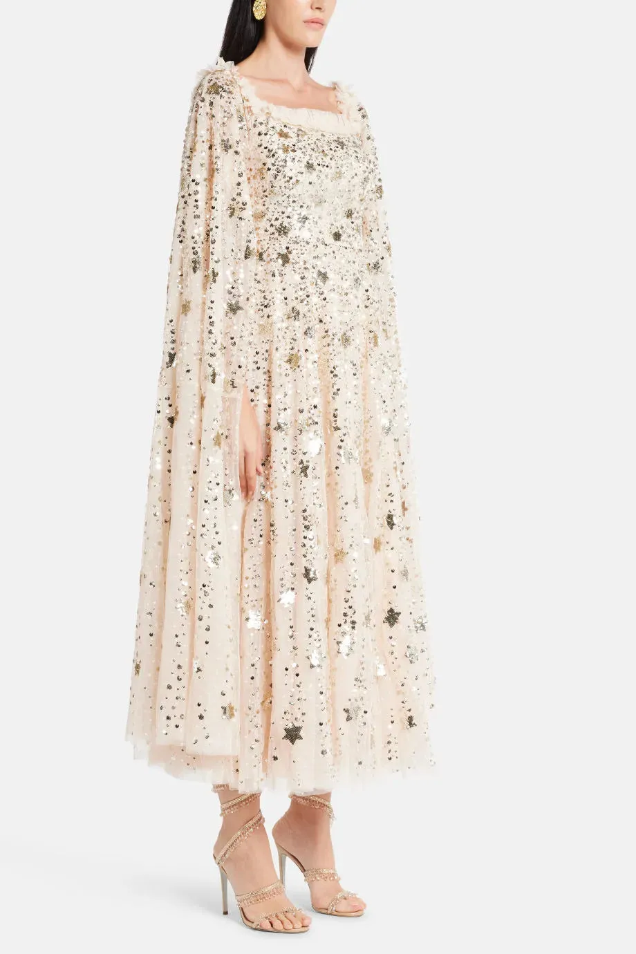 Shooting Stars Sequin Cape Evening Dress