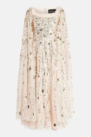 Shooting Stars Sequin Cape Evening Dress