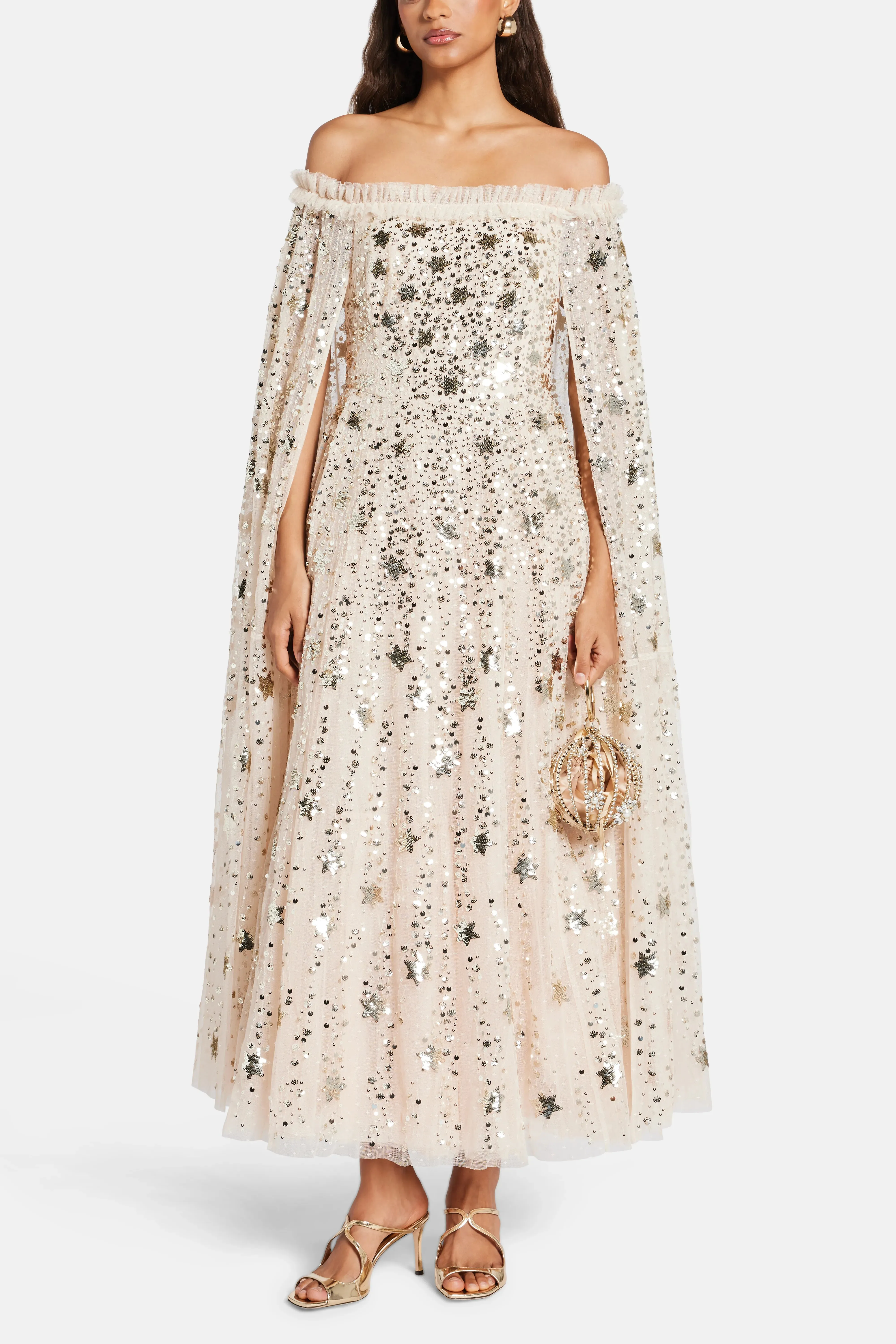 Shooting Stars Sequin Cape Evening Dress
