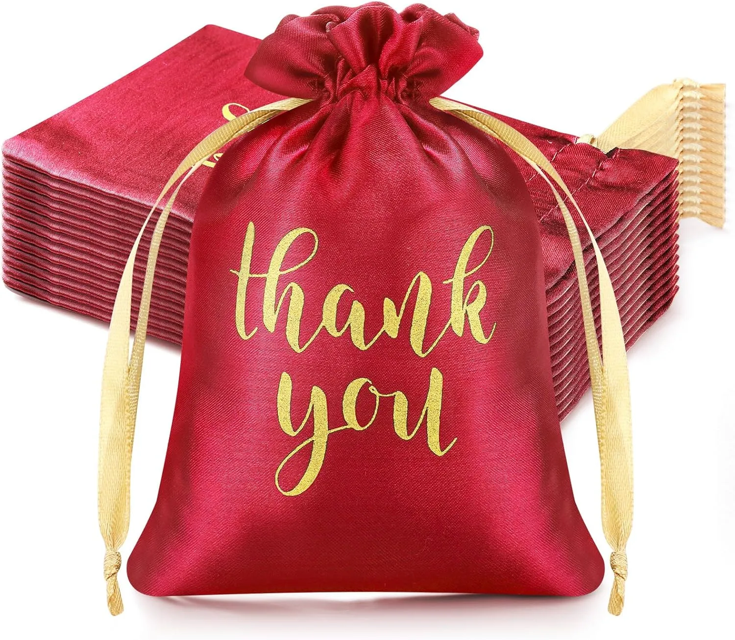 Sieral 50 Pcs Thank You Satin Gift Bags with Drawstring Jewelry Candy Bags for Wedding Bridal Shower Gift Wrap Bags for Birthday Party Anniversary Favor(Red,4 x 6 Inch)