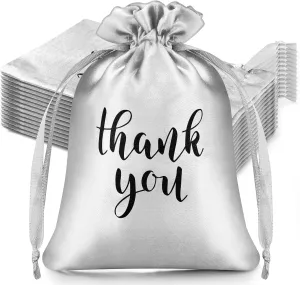 Sieral 50 Pcs Thank You Satin Gift Bags with Drawstring Jewelry Candy Bags for Wedding Bridal Shower Gift Wrap Bags for Birthday Party Anniversary Favor(Silver,5 x 7 Inch)